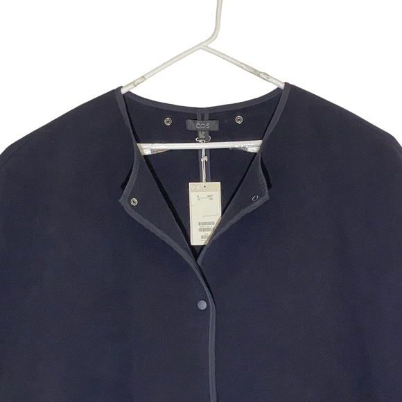 COS Black Wool Blend Longline Cape Poncho Coat Pockets size L - XL NWT MSRP $350 - Picture 2 of 13